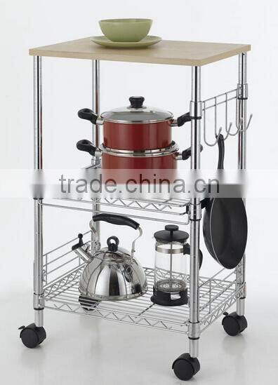 Chrome 3-Tier Wire Kitchen Cart Microwave Stand