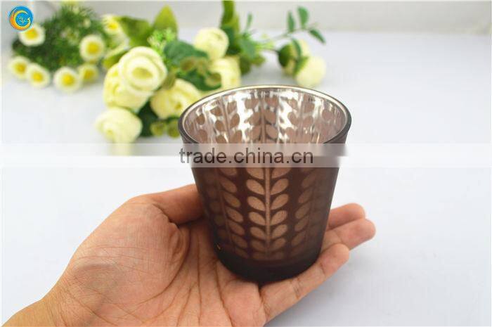 glass X'mas candle holder with Chriatmas tree made by gold powder