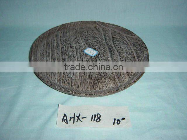 antique round decorative wooden dinner plate