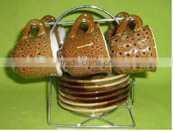 Animal glazed customized ceramic coffee mug sets with rack