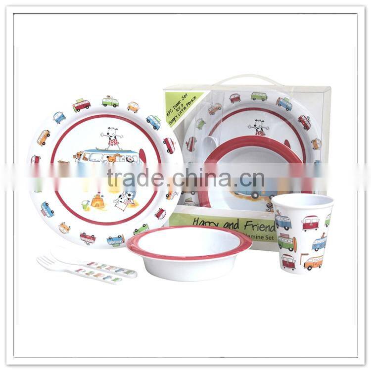 5pcs Toy car printed melamine dinner sets, giftbox packed infant tableware for kitchen
