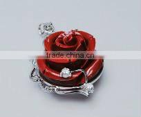 wholesale 30-40mm red Chinese rose flower shape coral pendant with diamond