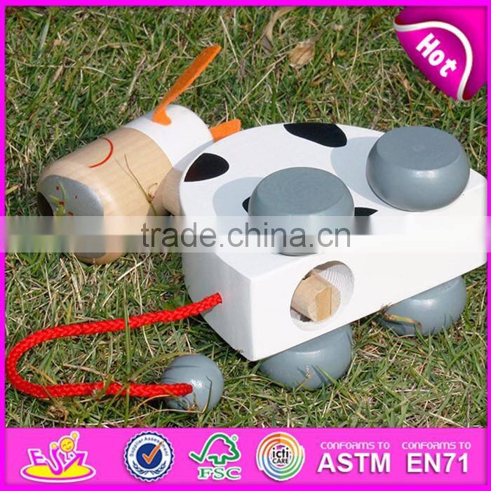 New Kid Cute Wooden Dog Pull Line Toy,Animal design wooden pull toy for kids,Wooden pull and push toy for children W05B095