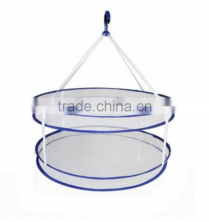 White Blue Double Layer 60cm Dia Folded Clothes Hanging Dryer Basket(TM-CPH-018)