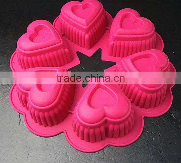 11052 Six Holes Heart Shaped Cake Mould Silicone Mould