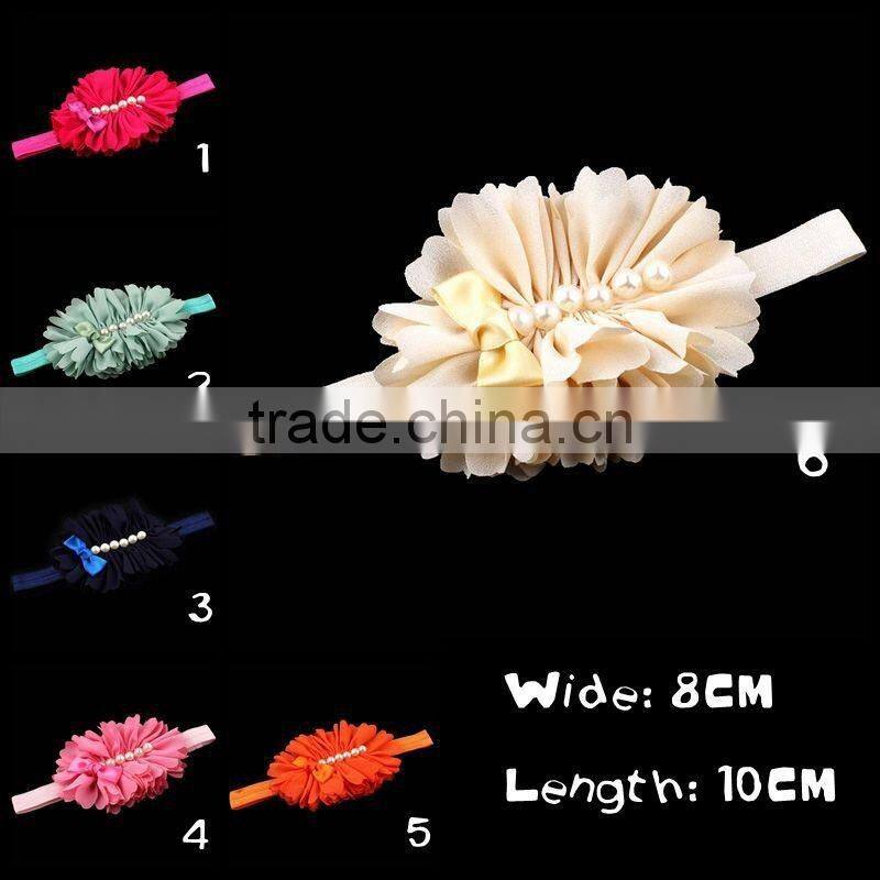 hot cutting fabric flower headband with pearl center for kids hair accessories