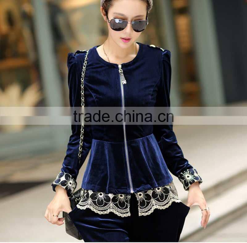 fashion Women's Lace ladies velour tracksuit