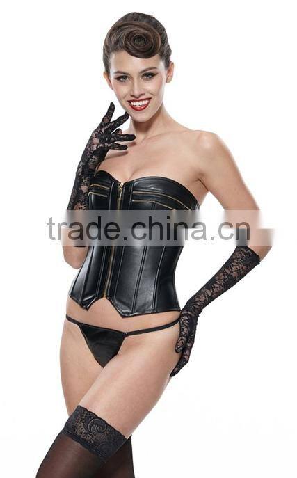 2015 Best Sale High Quality Plus Size Leather Steel Boned Waist Training corset