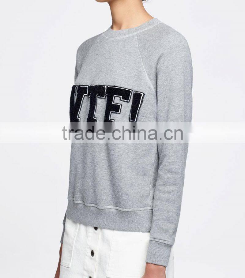 Tops for women round collar long sleeves word embroidered patchwork blouse for autumn/spring