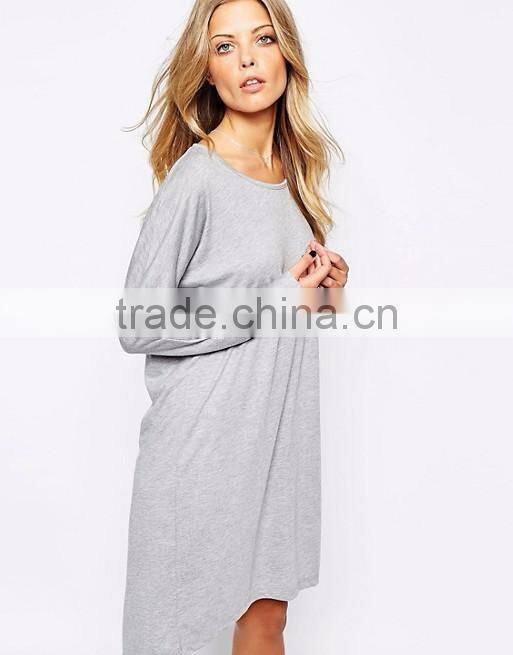 Long sleeve single jersey blank ladies plain t-shirt dresses casual
