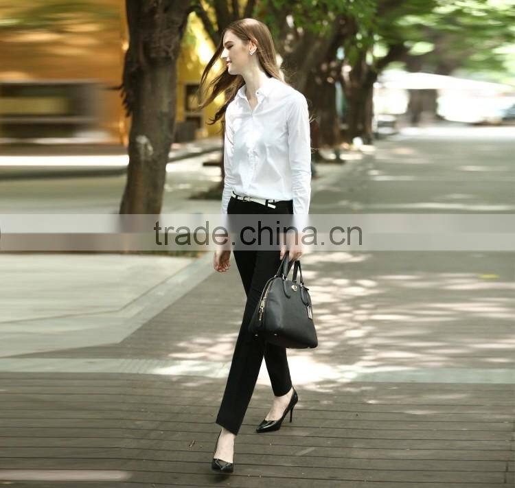 Latest Design Long Sleeve Office Lady White Dress Shirt