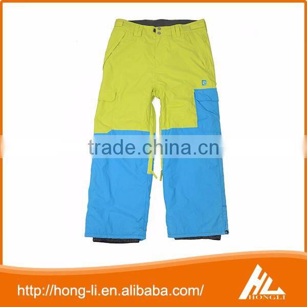 Fashion style breathable windproof waterproof yellow and blue outdoor ski pants