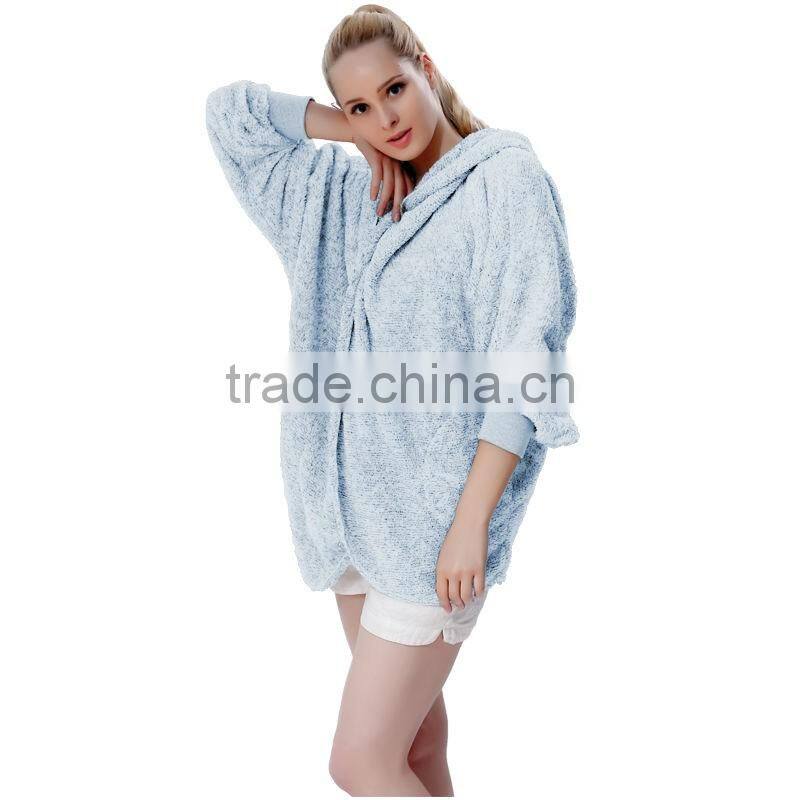 2016 Spring Fashion Oversized Fleece Cardigan Women Two-Tone Open Front Shrug Cardigan polar jacket With Hood And Pocket