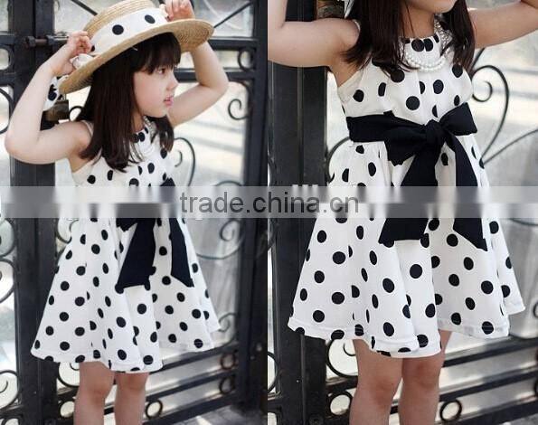 High Quality Children Clothing Frock Design Sleeveless Dot Print Girl Dresses