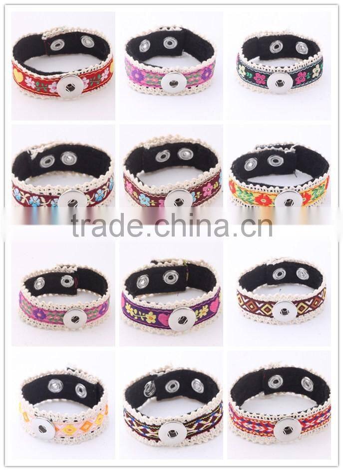 Free Sample Vintage flower design bangle two parts lobster clasp bangle diy snap button charm bangle