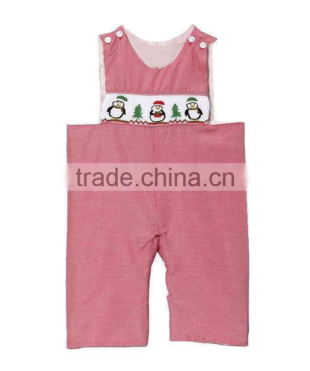 Baby Boys Red Gingham Smocked Penguins Longall