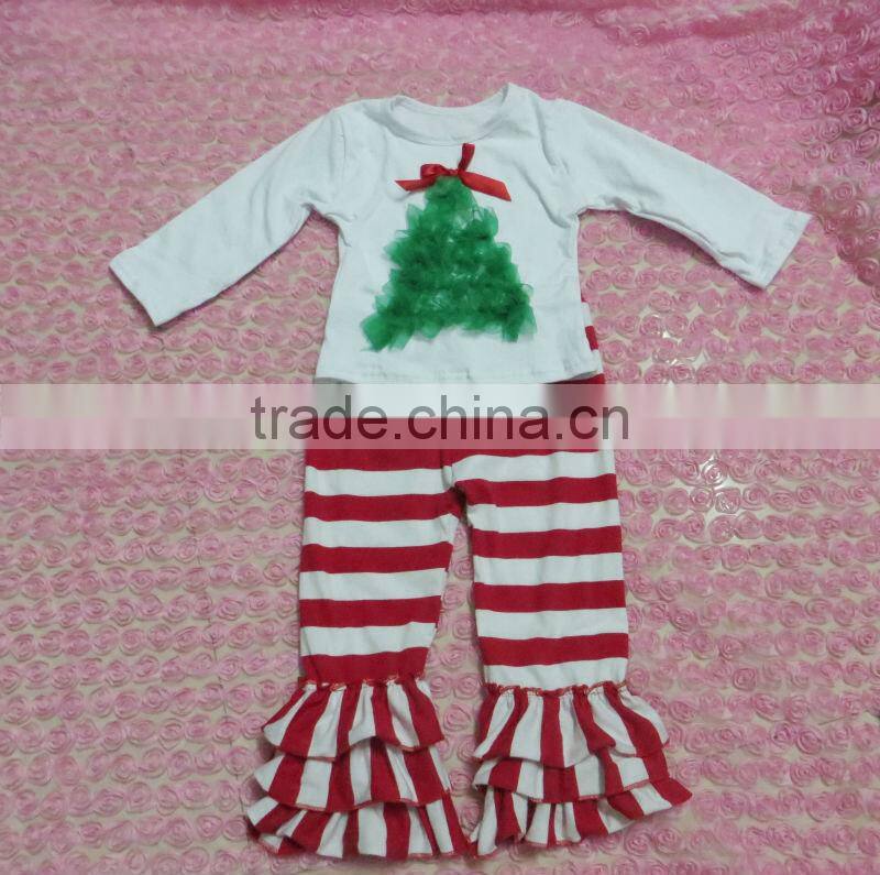 Persnickety Baby Girls Cotton Halloween Outfit Boutique Kids Yellow Stripe Long Sleevs Shirt with Brown Tripe Ruffle Pant Sets