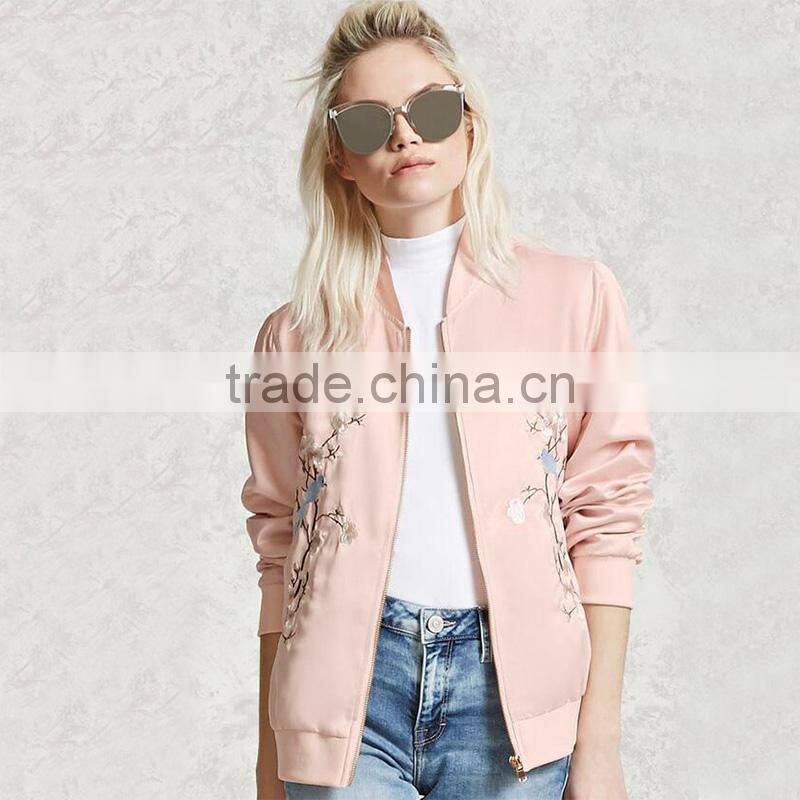 Buy wholesale price nice embroidered satin pink black jackets for ladies