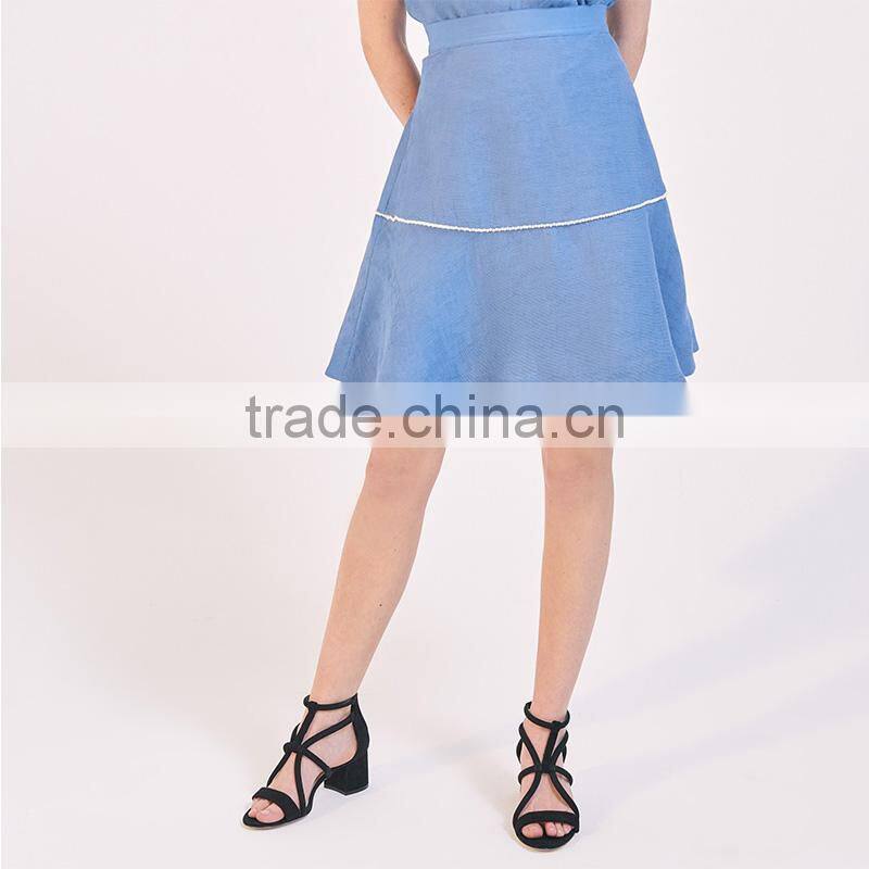 Beaded neckline ruffled shoulders top with a short flared skirt suit dress