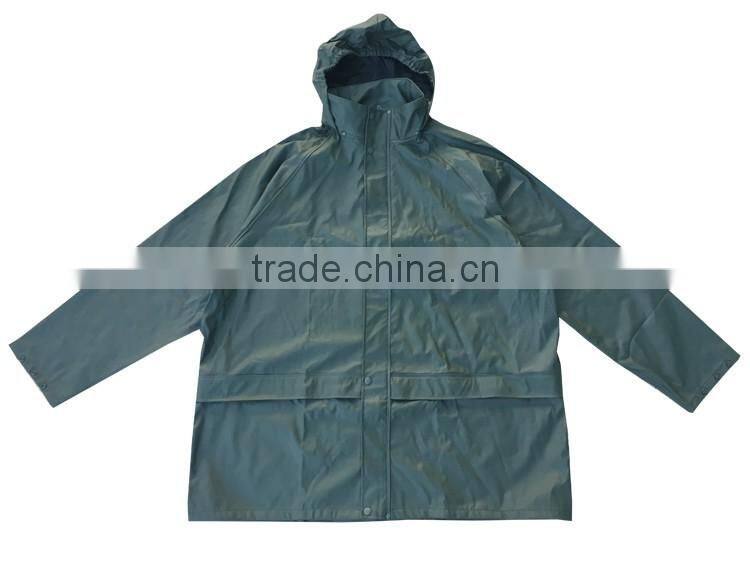 Mens green jacket waterproofing coating PVC raincoat
