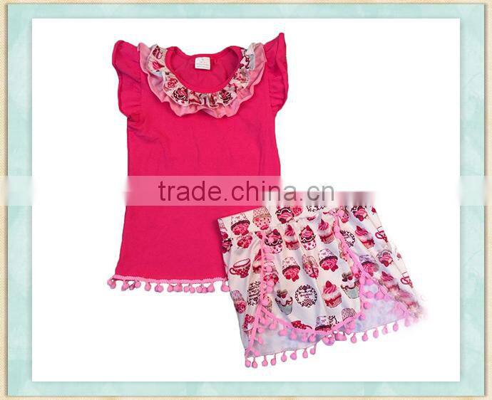 Boutique girl outfit clothing danceing little girl cartoon picture and red ruffle short