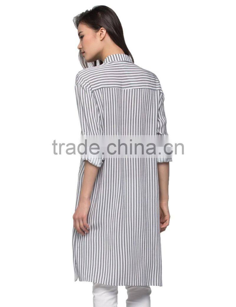 Ladies dressy long sleeve turndown collar stripe longling blouse/shirt