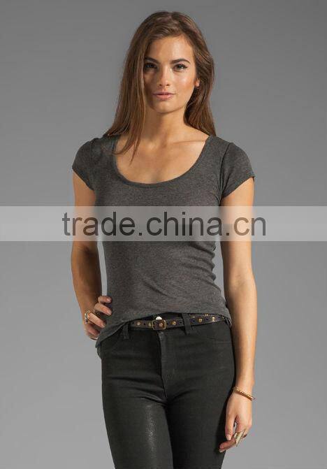 girls round neck charcoal melange tee shirts cotton