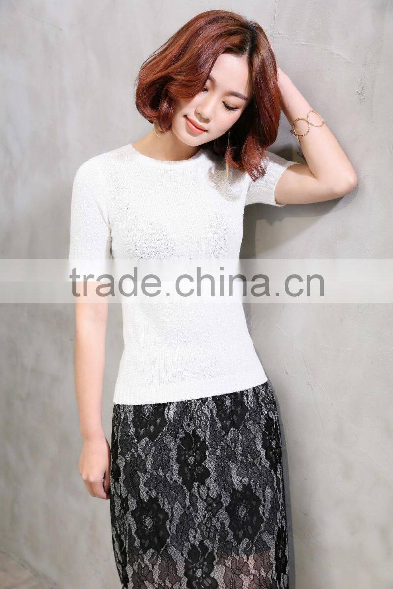 2017 New Arrivals Round neck plain white t shirts for women