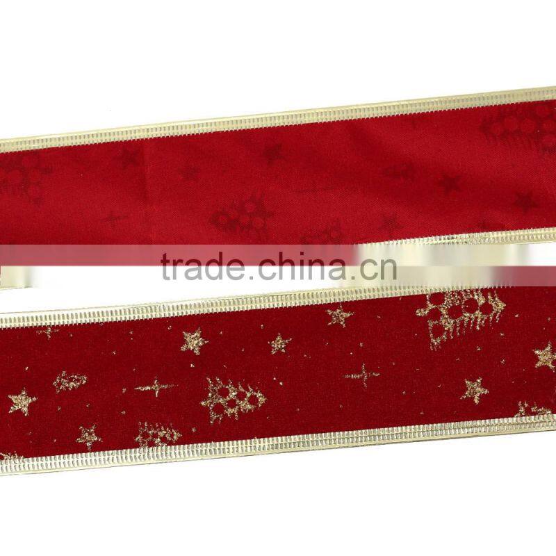 Red Tree Star Pattern Velvet Satin Ribbon For Christmas Decor