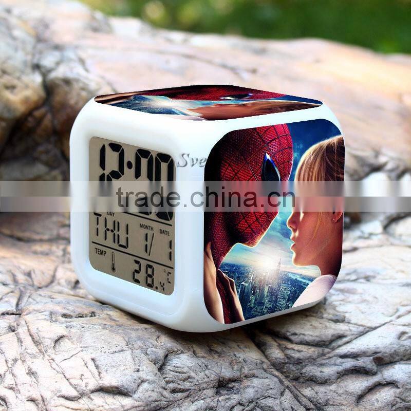 (Low price)2015 Hot Spiderman LED Alarm Clock,glowing led color change digital alarm clock, Spider man Digital Alarm Clock