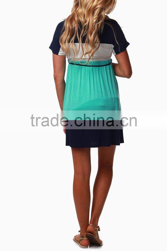 Belted Maternity Color Block Dress XYD2845