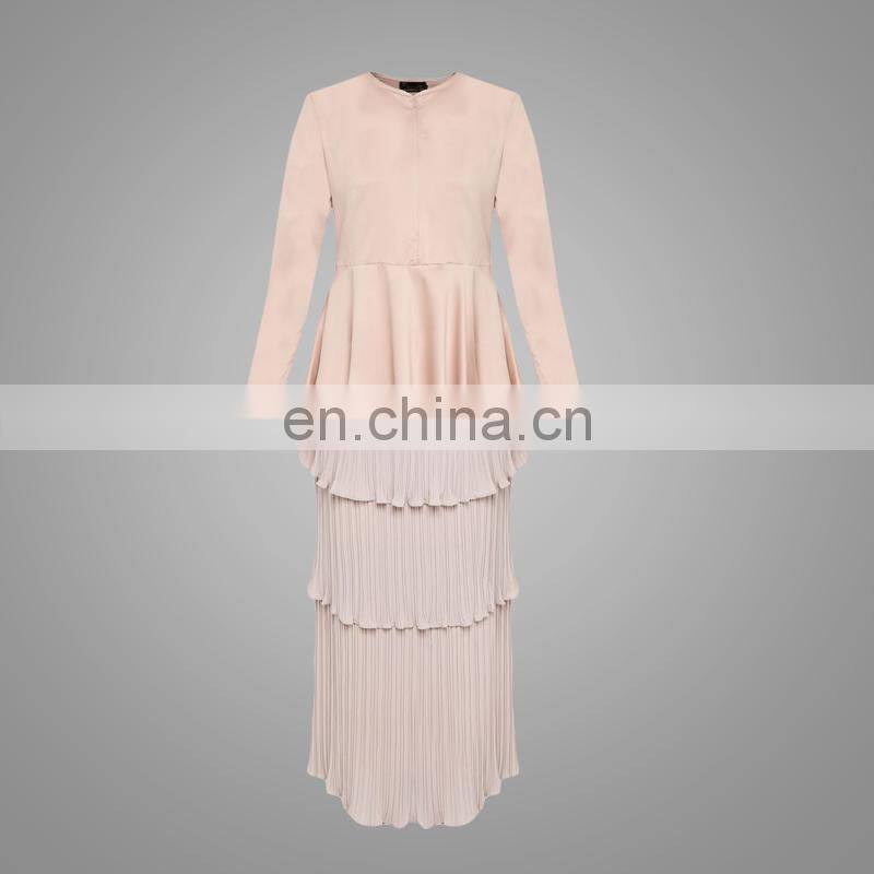 2017 Peplum Modern Baju Kurung Pleated Skirt Satin Baju Suits Muslim Women Clothing