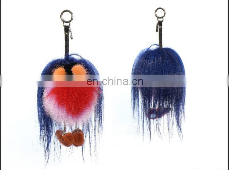 Luxury Colorful Fox Fur Animal Accessory / Fox Fur Bag Charm Key Chain