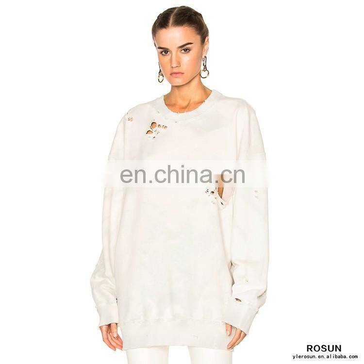 Pullover Crew Neck Destoryed Plus Oversized Knit Jumper