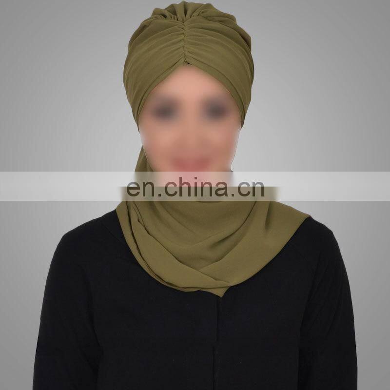 2017 muslim clothing olive green plain pinless chiffon instant scarf