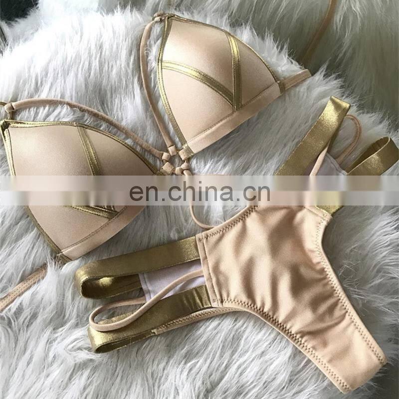2019 New Bikinis Set Women Swimwear Push Up Pad Bikinis Bronzing Solid Swimsuit Strapless Women Beachwear Bathing Suits