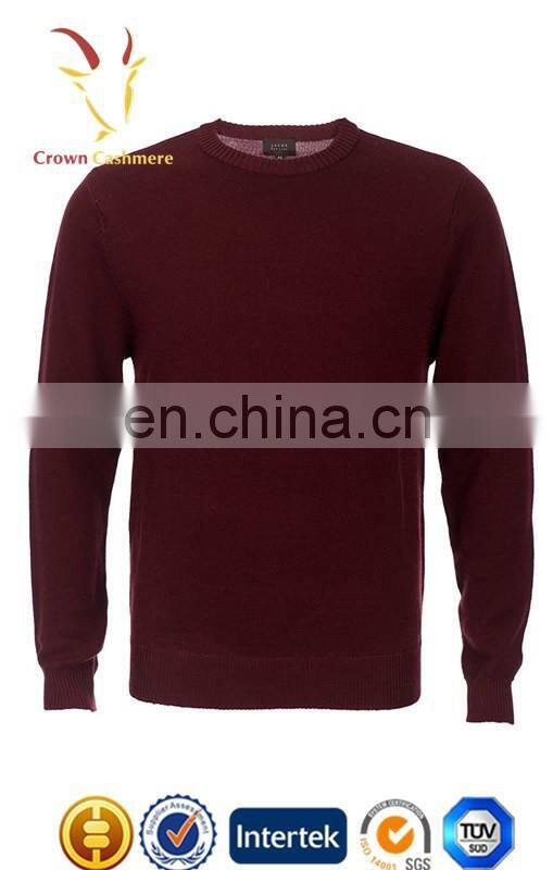 Mens 100% cashmere crew neck pullover sweater with elbow patches