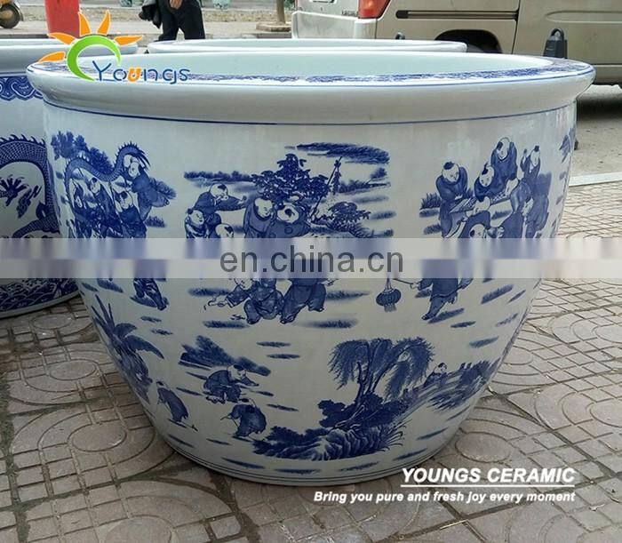 Large chinese blue and white ceramic flower pot for garden decoration