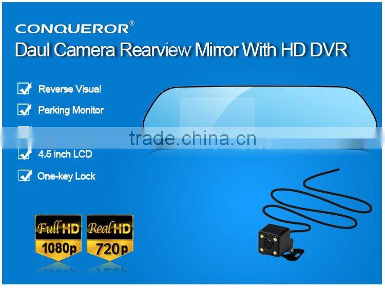 170 degree wide view angle 5.0 inch car rearview mirror video recorder