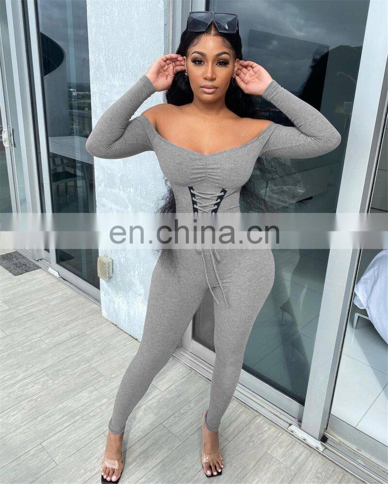 Wholesale custom women's jumpsuit Western style Autumn and winter Strapless Eyelet straps Thread Rompers Pure cotton