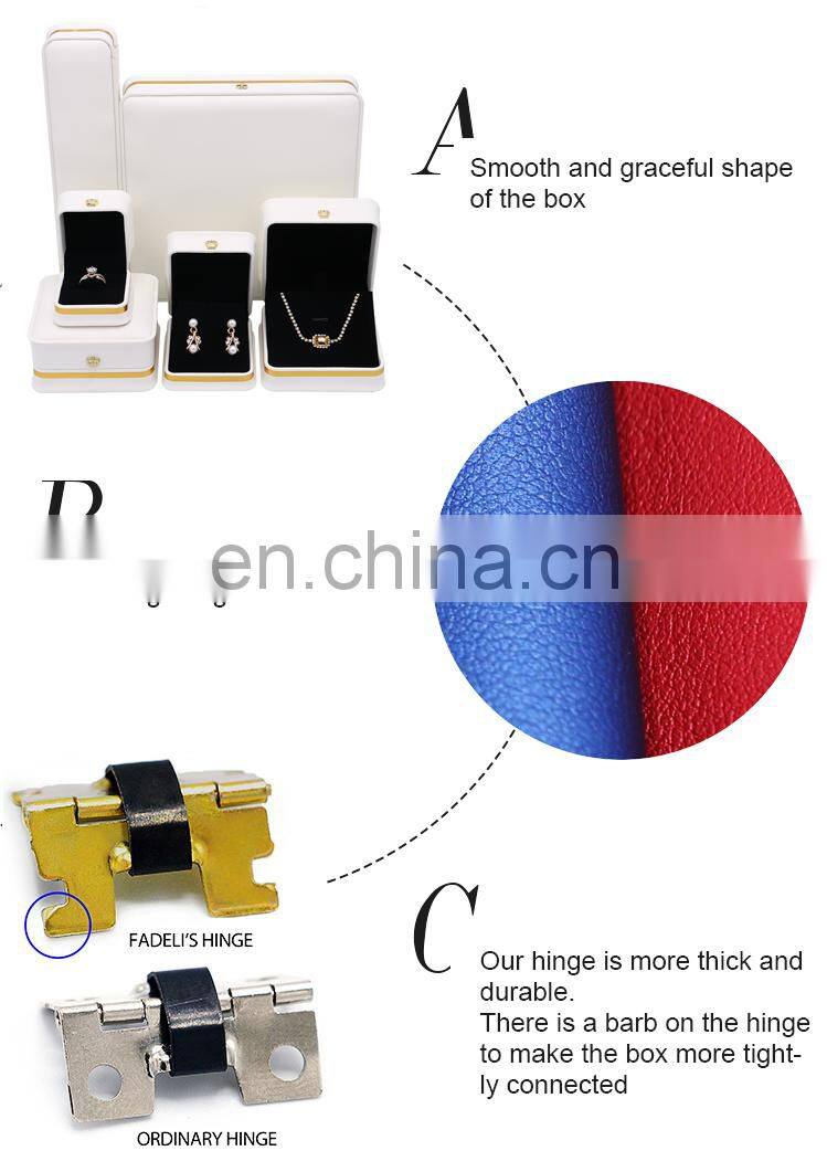 Wholesale Custom Logo White Pu Leather Plastic Packaging Box Suede Ring Necklace Bracelet Jewellery Box