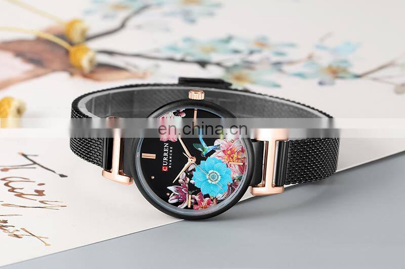 CURREN 9053 Women Charm Fashion Thin Quartz Watches Unique Flower Dial Simple Ladies Dress Bracelet Wristwatch