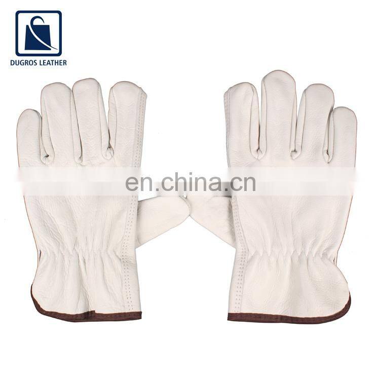 White Color Straight Thumb Color Binding Fashionable Leather Gloves Supplier