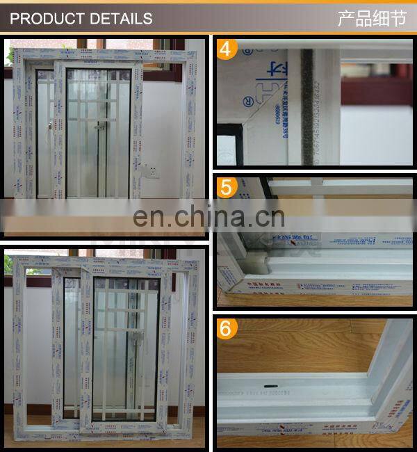 High Quality vinyl window design pvc frame Sliding glass Window with grills design