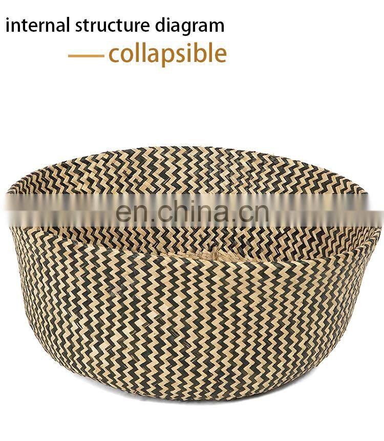 HBK toy kid braided foldable belly seagrass basket for decorate and storage