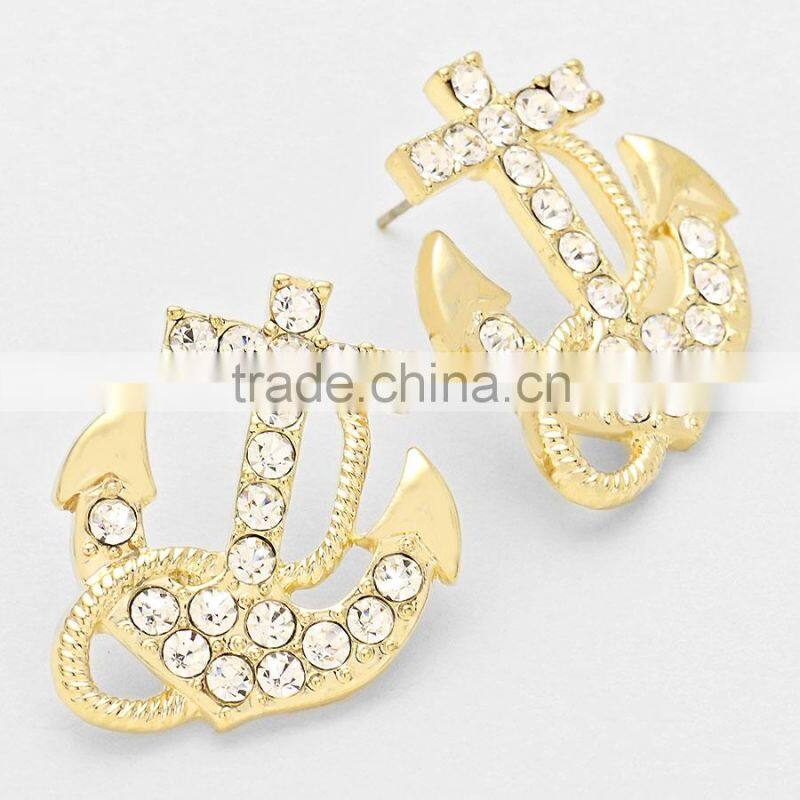 Stud earring wholesale fashion crystal anchor stud earring cheap earring on alibaba