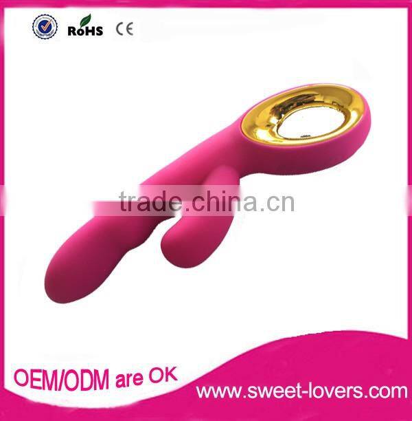 2016 New design usb rechargeable full silicone rabbit vibrator Heat function, girl sex av massager sex toys