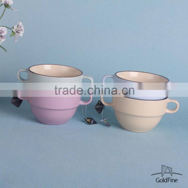 Color glaze 5' stoneware soup bowl with two small handles