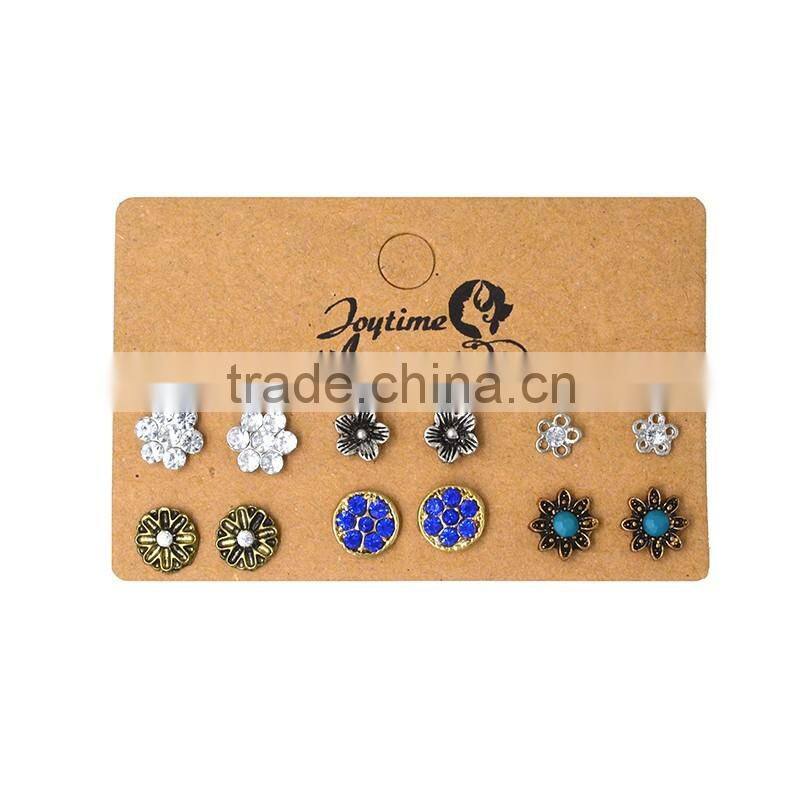 12 Pieces Vintage Mixed Colors Rhinestone Flowers Charm Stud Post Earrings Sets