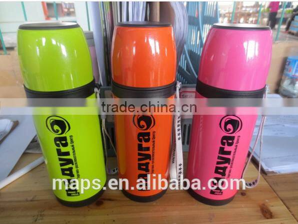 350ml/500ml stainless steel vacuum flask with Pu leather bullet shape thermo flask